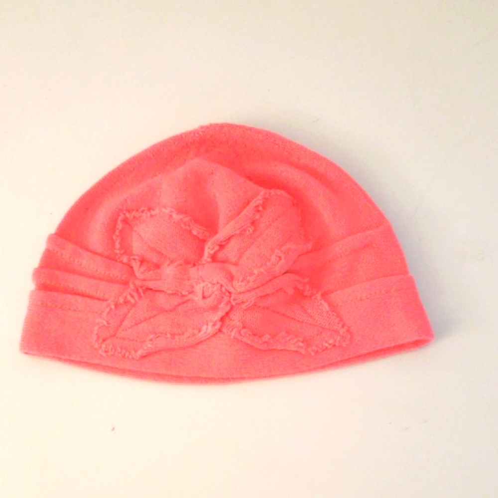 100% Cotton Coral Bow Knit Beanie